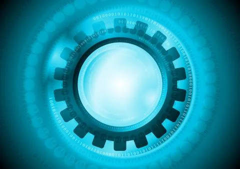 Cyan gear and binary code tech background Stock Illustration