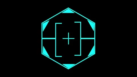Cyan Geometric Hexagon Target Reticle with Crosshair and Brackets on animat.. Stock Footage 337365375
