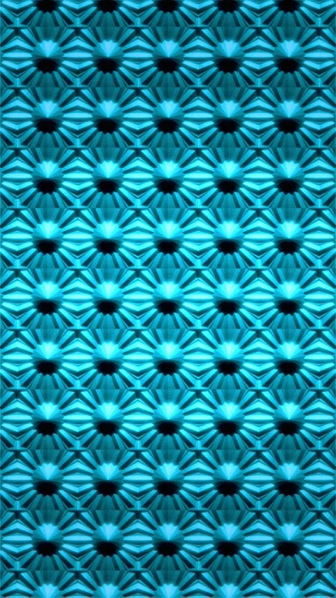 Cyan Geometric Kaleidoscopic Pattern with Pulsating Light Stock Footage 334538520