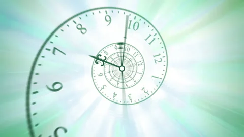 Cyan ghostly animation of the infinite spiral of time with Arabic numerals Stock Footage 220255655