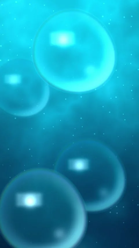 Cyan glass bubbles floating in dark teal water Stock Footage 339424219