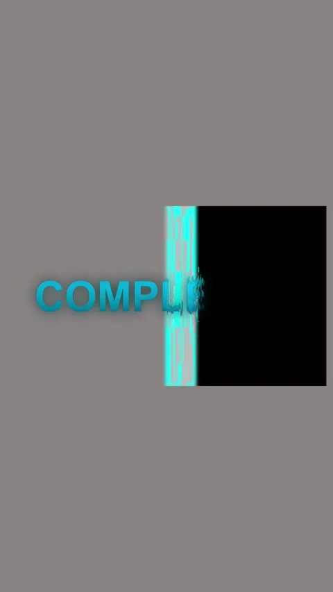 Cyan Glitch Effect Text " COMP" Partially Obscured by Black Square on Gray .. Stock Footage 337459981