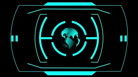 Cyan globe interface animation with rotating digital earth and targeting re.. Stock Footage 337364821