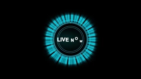 Cyan Glowing Circular Interface with " LIVE NOW" Text on animation Black Ba.. Stock Footage 321586439