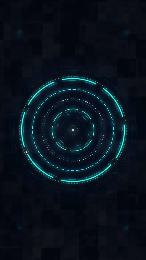 Cyan glowing digital concentric rings pulse in futuristic motion loop, data.. Stock Footage 348326537