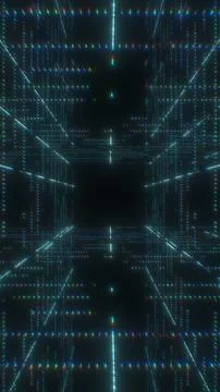 Cyan glowing digital grid tunnel with chromatic aberration 스톡 일러스트