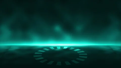 Cyan glowing empty space or empty stage with rotating ring at the center Stock Footage 306586466