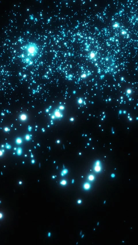 Cyan Glowing Firefly Particles Floating Vertical Loop Stock Footage 337776296