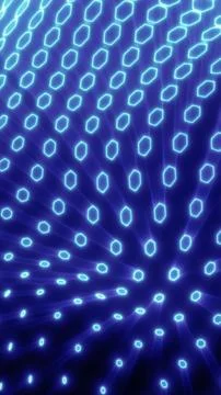 Cyan glowing hexagon pattern on a deep blue abstract background, representi.. Illustrazione stock
