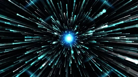 Cyan Glowing Light Particle Tunnel Burst Hyperspeed Motion Background 库存影片 343629672