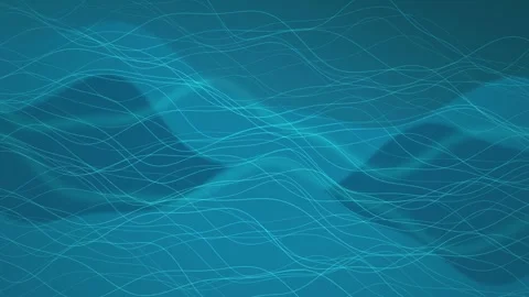 Cyan glowing lines ripple across flowing digital wave shapes Stock Footage 340877178