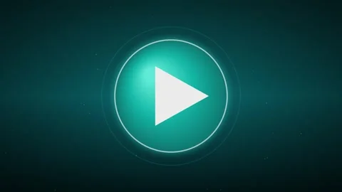 Cyan Glowing Play Button Icon Tech UI Motion Graphics Stock Footage 347966231