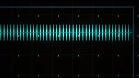 Cyan Graphic Equalizer Vertical Bars Moving on Dark Digital Grid Background Stock Footage 343693507