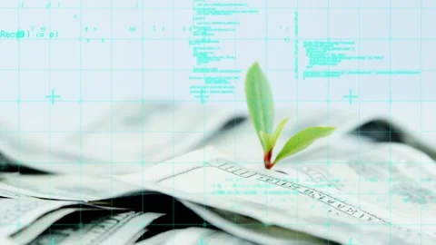 Cyan grid appearing, code intensifying, focus shifting, highlighting sprout on Stock Footage 333894154