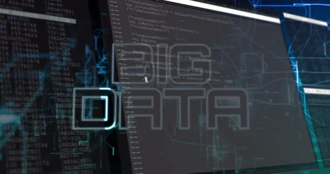 Cyan grid drifting causing transparent panel flipping code scrolling while BIG Stock Footage 312715583