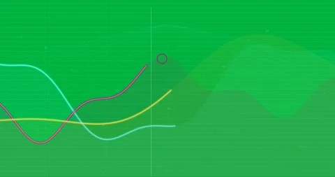Cyan grid pulse sparking layered waves moving right, adding markers, showing Stock Footage 327337878