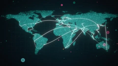 Cyan Hexagon Cell World Map With Cloud Data Center Connection Grid Stock Footage 343109053