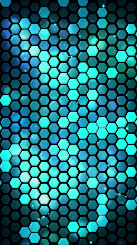 Cyan hexagonal honeycomb mosaic with light flares. Vertical video. 스톡 동영상 330167272