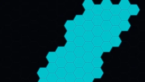 Cyan hexagonal pattern arranged on a simple deep black background surface Stock-Footage 336263258