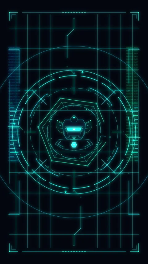 Cyan holographic HUD interface featuring digital circles, scan lines, data .. Stock Footage 348326558