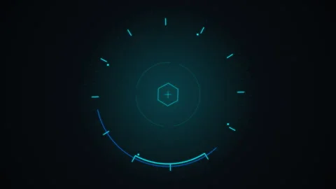 Cyan HUD Compass Interface Rotating with Glowing Arcs on Dark Background Stock Footage 348325010