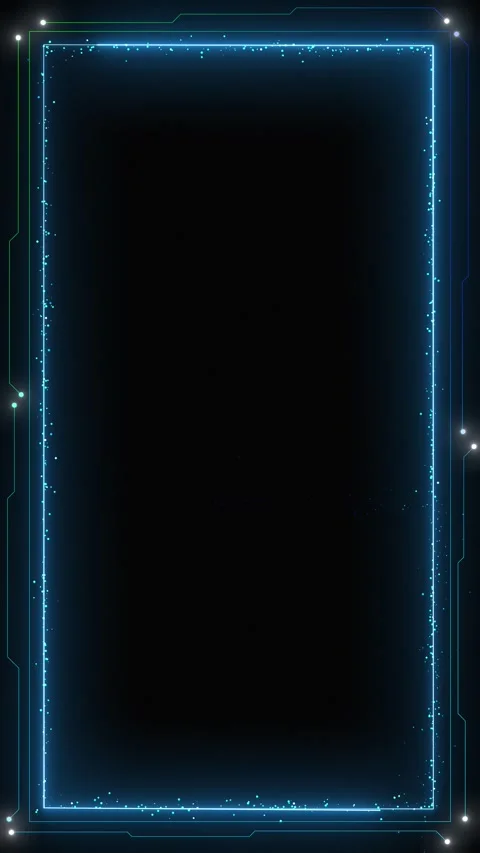 Cyan HUD frame technology glowing rectangular border, circuit corner lines, copy Stock Footage 340565932