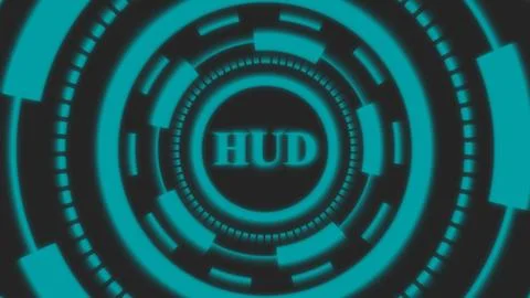 Cyan hud interface glowing on dark background with circular futuristic elem.. Stockillustratie