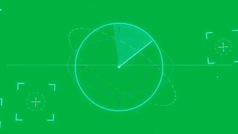 Cyan HUD ring rotating, bar entering left causing morphing into threads showing Stock Footage 329572442