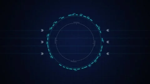 Cyan HUD targeting reticle rotating seamless loop motion background Vídeo Stock 345075690