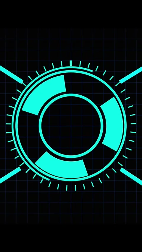Cyan interface element showing central circle and lines. Cyan interface ele.. Stock Footage 344843733