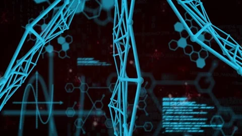 Cyan lattice structures rotating and sliding, camera movement revealing code Stock Footage 332666870