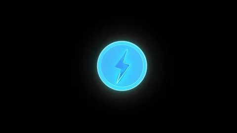 Cyan lightning power button glowing circular icon, electric bolt symbol, and Stock Footage 340479310