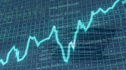 Cyan line chart dipping into V dip, then rising while INFLATION label forming to Stock Footage 335739676