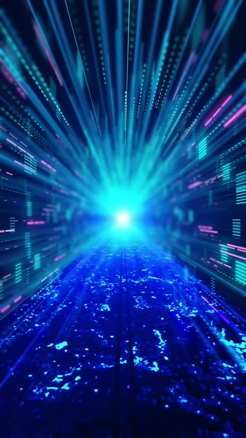 Cyan magenta data tunnel background fast glowing streaks, bright vanishing point Stock Footage 340566709