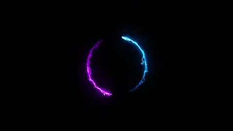 Cyan Magenta Neon Circle Loop Rotating Electric Ring on Black Background Stock Footage 318557535