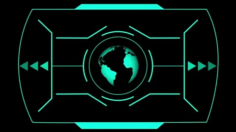 Cyan media control hud animation with futuristic interface frame and playba.. Stock Footage 337364730