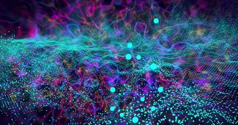 Cyan mesh pulsing causing filament rippling, sending turquoise points up, Stock-Footage 328265865