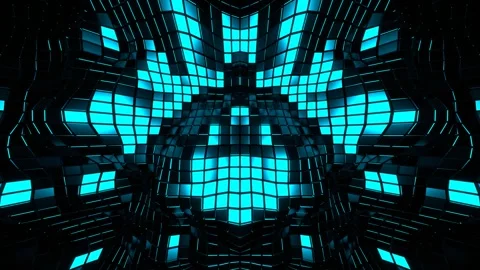 Cyan Metallic Grid of Moving Squares Background VJ Loop l 4K Stock Footage 294930837