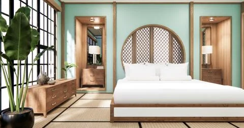 Cyan Mint Circle shelf wall design on bed room japanese deisgn with tatami ma Stock-Illustration