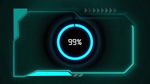 Cyan neon futuristic interface with circular progress indicator. Futuristic.. Stock Footage 337129928