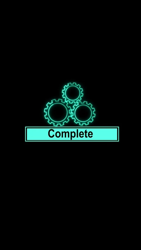 Cyan neon gears with complete text on black technology background. Cogwheel.. Stock Footage 345964537
