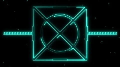 Cyan neon geometric frame with floating dots and diagonal elements animatio.. Stock Footage 337365819