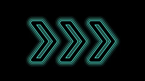 Cyan Neon Glowing Right-Pointing Arrows Animation on Black Background Stock Footage 346401333