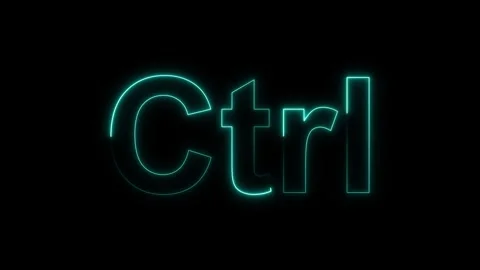 Cyan Neon Glowing Text Ctrl on animated Black Background lettering Stock Footage 337364951