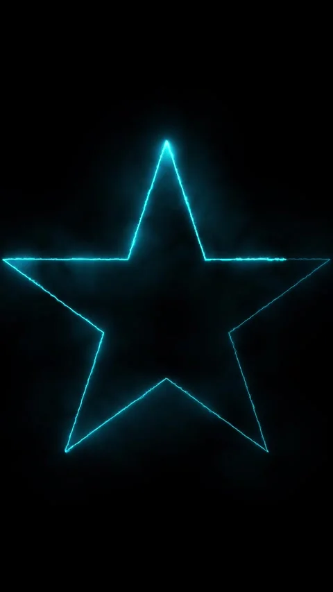 Cyan neon light five pointed star glowing against dark black background. Stock-Footage 337710346
