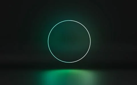Cyan neon light ring abstract dark background 3d render illustration Stock Illustration