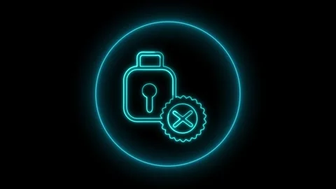 Cyan Neon Lock Icon with Cross Mark Inside a Circle on animated Black Backg.. 動画素材 332992583