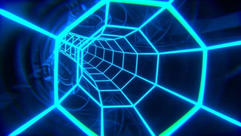 Cyan Neon Octagonal Torus Tunnel Background VJ Loop l 4K Stock Footage 294918853