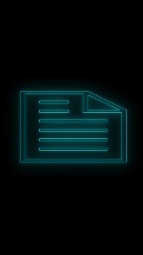Cyan neon outline of a document icon. Cyan neon outline file. Cyan neon out.. Stock Footage 345723877