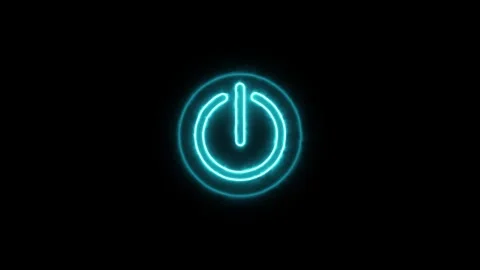 Cyan Neon Power Button Symbol Inside a Circle on animation Black Background.. Stock Footage 321454451